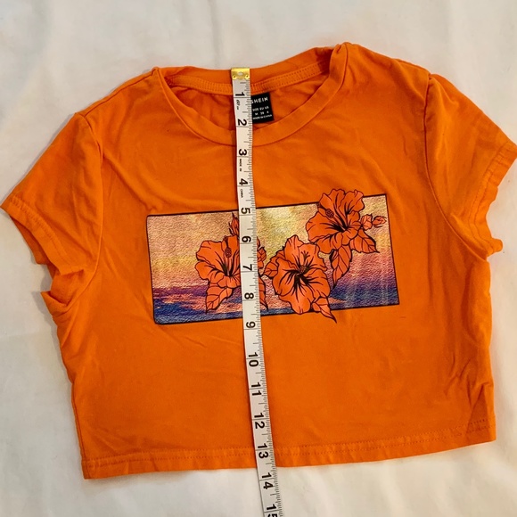 Shein Orange Tropical Crop Top - Picture 2 of 6